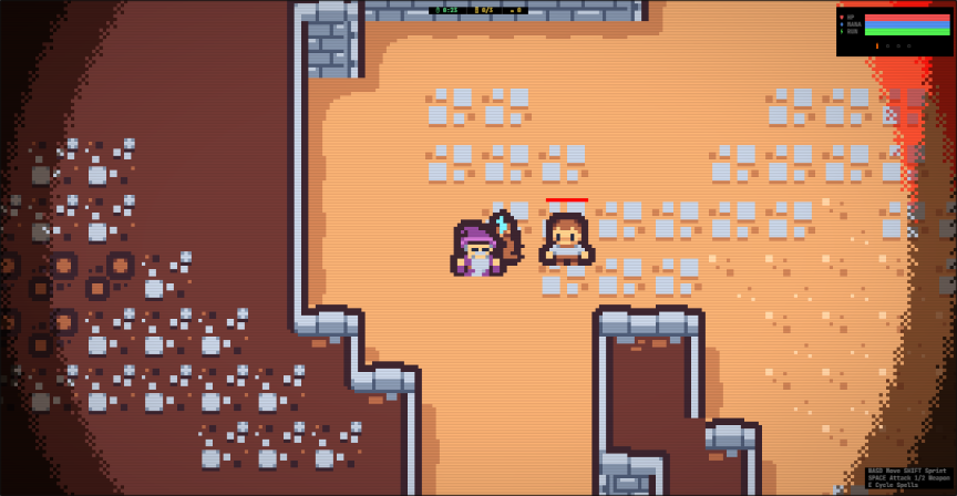 A timed dungeon run: lighting, sprites, HUD.